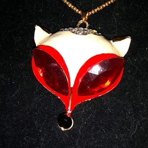 Red Crystal Fox Head Pendant Necklace